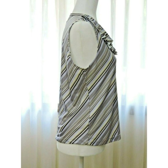 Nine & Co Sleeveless Top V-neck Ruffle Purple/Grey Diagonal Stripes Size L - Picture 2 of 10